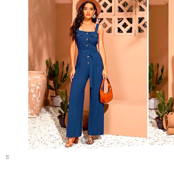 Button Front Buckle Belted Patch Pocket Corduroy Jumpsuit